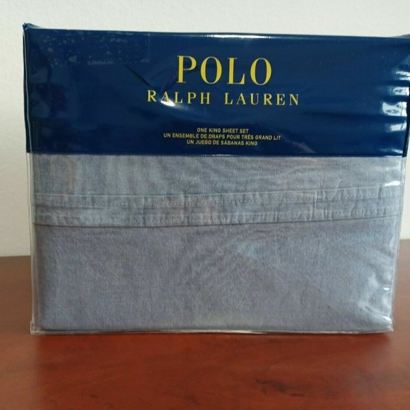 Polo Ralph Lauren FULL SIZE Sheet Set Chambray Light Blue Denim Color Bedding - Picture 4 of 11